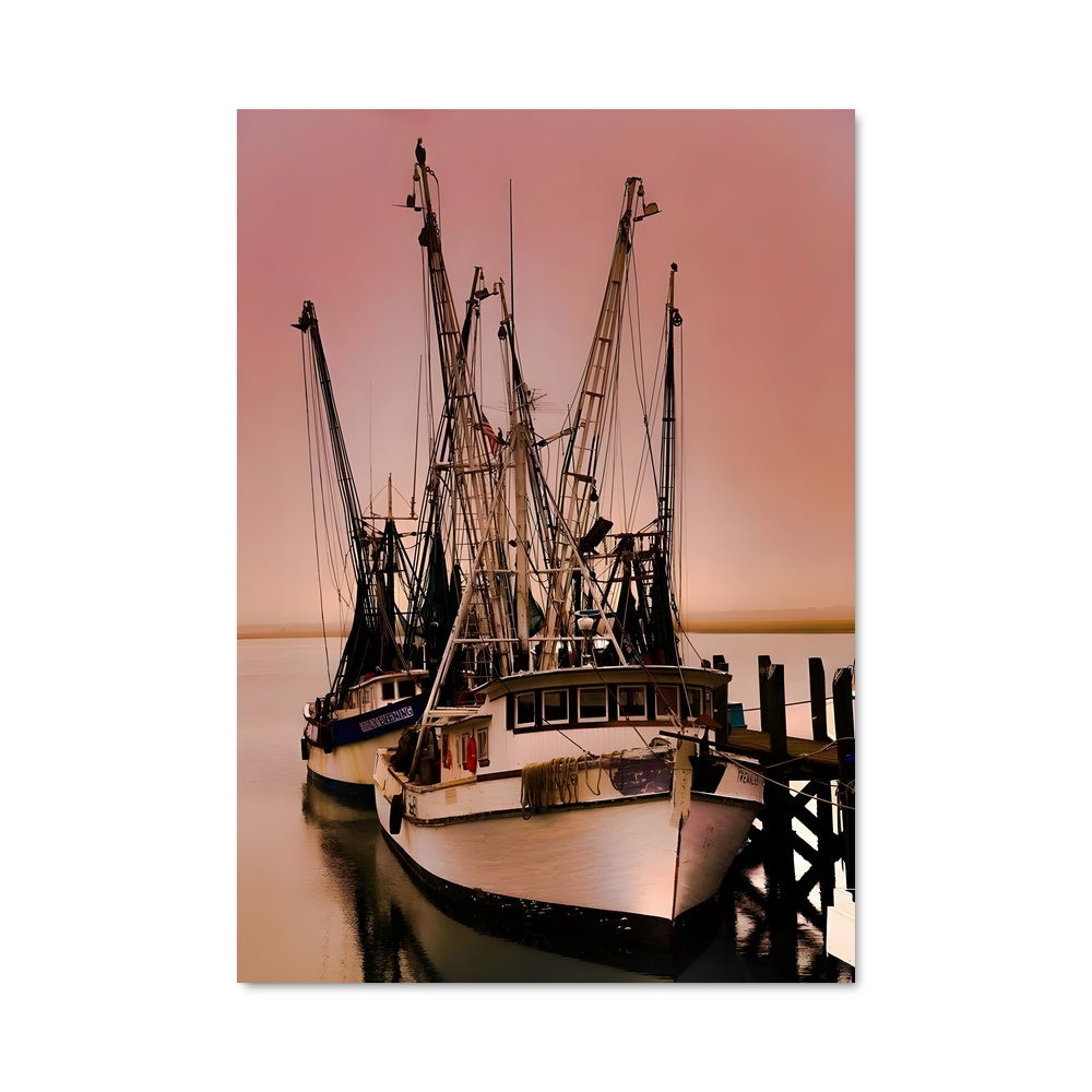 Poster Bateaux de Crevettes au Crépuscule