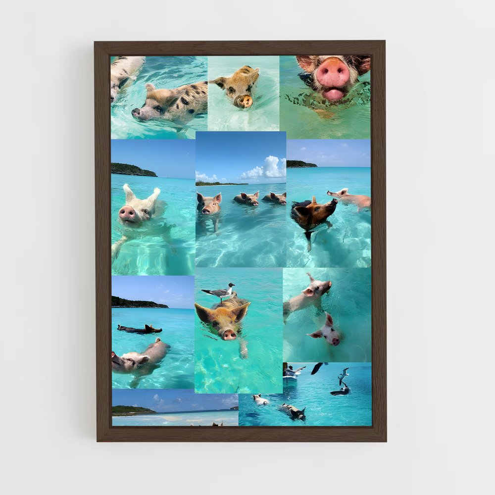 ap-swimming pigs beach-9 cadre Bois foncé