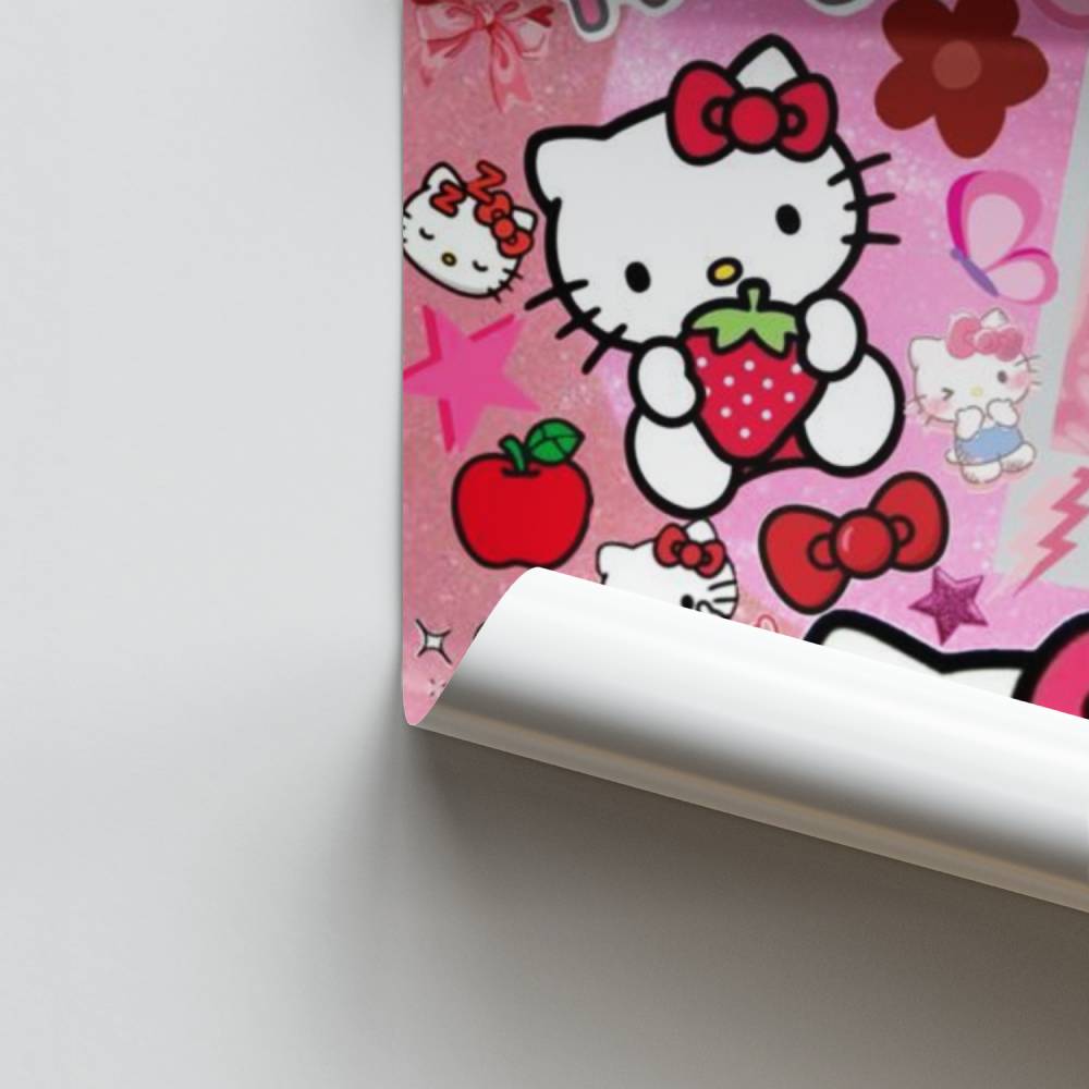 Poster Hello Kitty aardbeien en bloemen