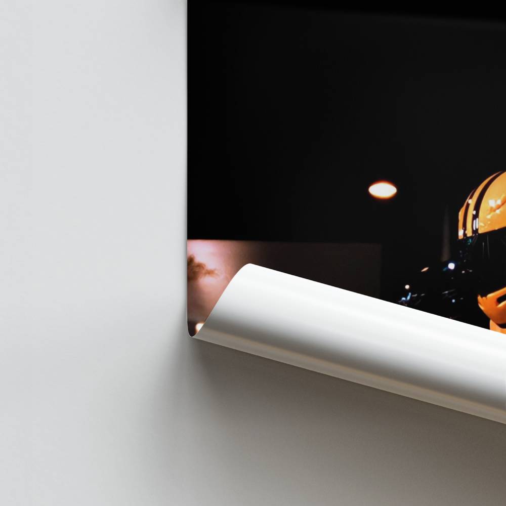 Poster Dynamische gele motorfiets