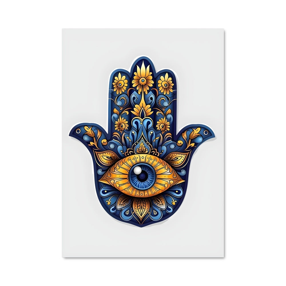 Poster Hamsa Éclat Bleu-Yellow