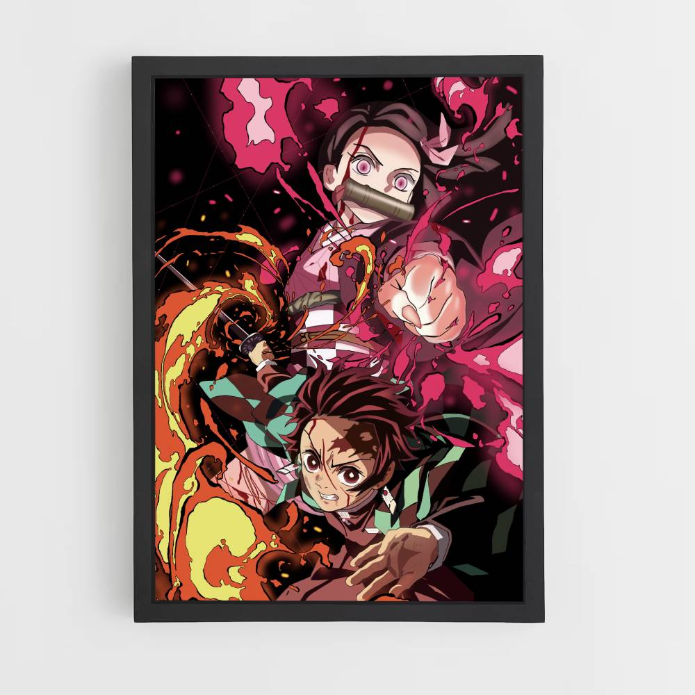 Affiche Tanjiro Nezuko-aanval